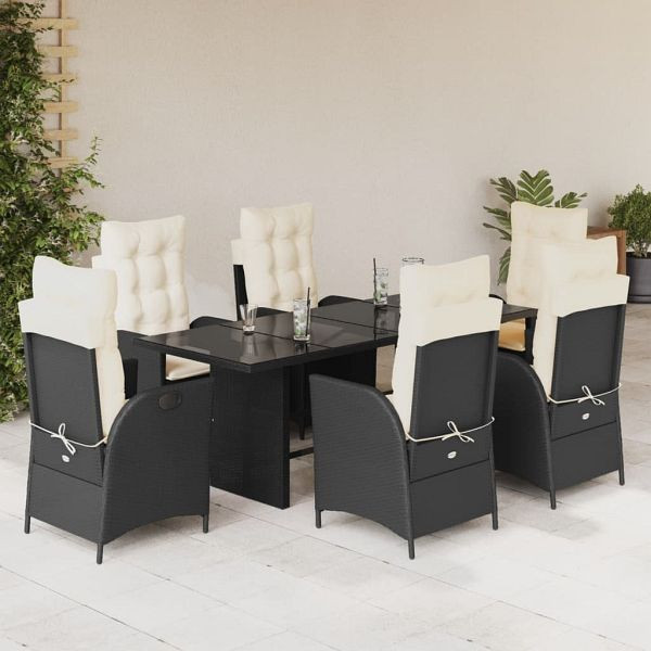 vidaXL 7-teilig Garten-Essgruppe mit Kissen Schwarz Poly Rattan, 3213112