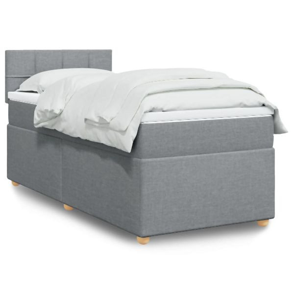 vidaXL Boxspringbett mit Matratze Hellgrau 90x190 cm Stoff, 3286535
