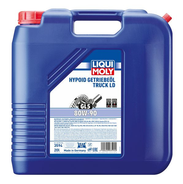 LIQUI MOLY Hypoid-Getriebeöl Truck (GL5) LD 80W-90, Kanister Kunststoff, VE: 20 Liter, 3594