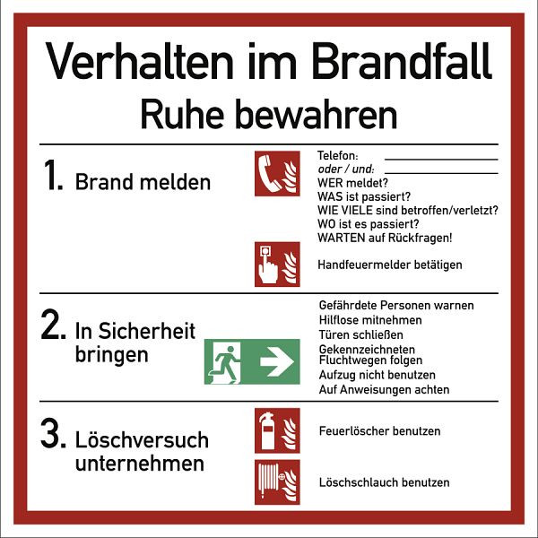 Moedel Verhalten im Brandfall ISO 7010, Kunststoff, 180x180 mm, 57289