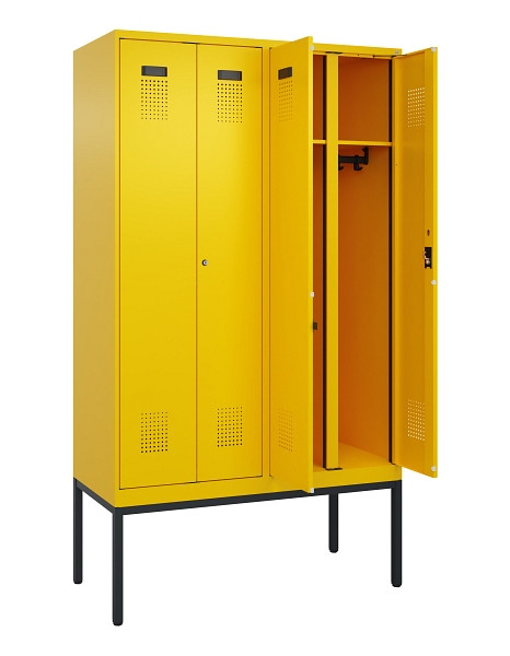 C+P Schwarz-Weiß-Spind Evolo PLUS, Gestell, 4 Abteile, 2120x1200x500mm, 1023/102, Zylinderschloss, 0490327-40 S10049