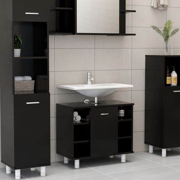 vidaXL Badezimmerschrank Schwarz 60x32x53,5 cm Holzwerkstoff, 802634