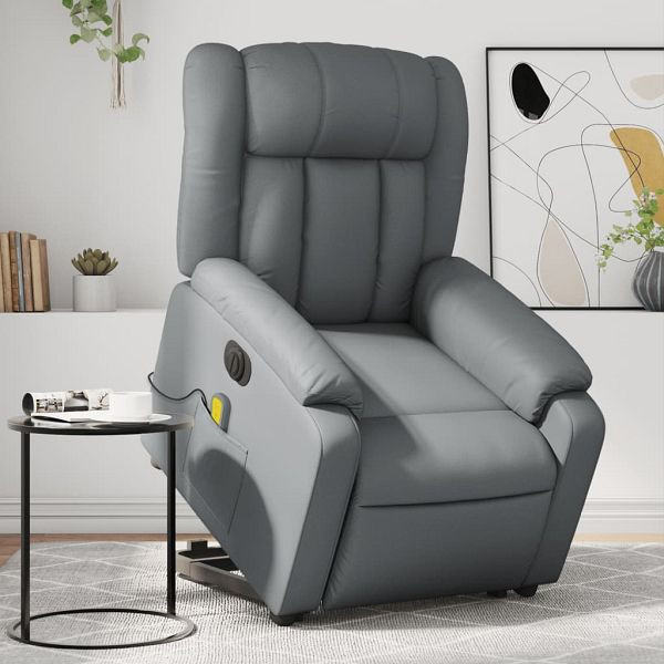 vidaXL Massagesessel mit Aufstehhilfe Elektrisch Grau Kunstleder, 3205288