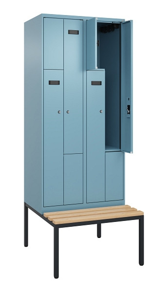 C+P Z-Spind Evolo PLUS, Bank, 4 Fächer, 2120x800x815mm, 0010/0010, Zylinderschloss, Sitzfläche Buche-Hartholz, Sitzbank, 0490537-224 S10048
