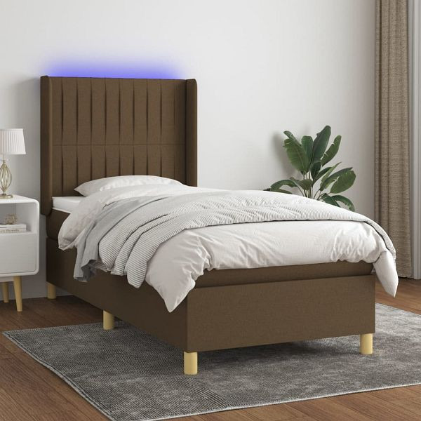 vidaXL Boxspringbett mit Matratze & LED Dunkelbraun 100x200 cm Stoff, 3139016