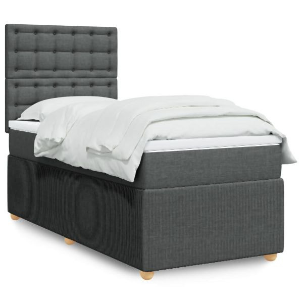 vidaXL Boxspringbett mit Matratze Dunkelgrau 100x200 cm Stoff, 3294282