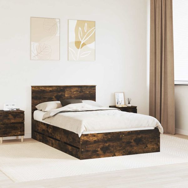 vidaXL Bettrahmen Geräucherte Eiche 120 x 200 cm Ingenieurs Holz, 3410732