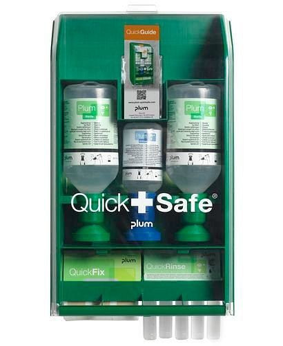 DENIOS QuickSafe Basic Box, Erste-Hilfe-Station mit Augenspülungen und Pflastern, 243634