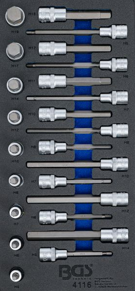 BGS Werkstattwageneinlage 1/3: Bit-Einsatz-Satz, Antrieb Innenvierkant 12,5 mm (1/2"), Innensechskant, 24-teilig, 4116
