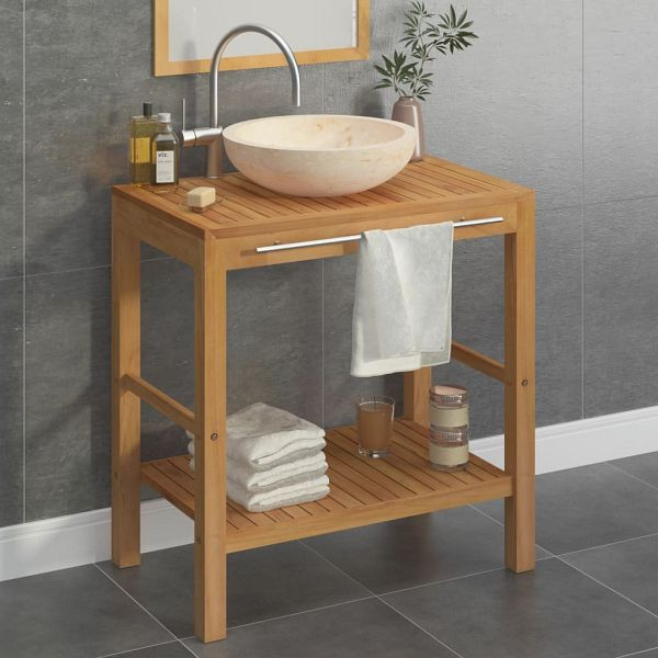 vidaXL Waschtisch Massivholz Teak mit Waschbecken Marmor Creme, 3058162