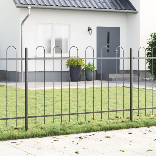 vidaXL Gartenzaun mit Bogenoberteil Grau 11,9x1,2 m Stahl, 3334136