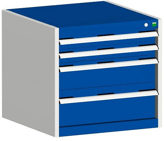 bott cubio Schubladenschrank bestückt mit 4 Schubladen BxTxH: 650 x 525 x 600 mm, RAL 7035/5010, 40011040.11V