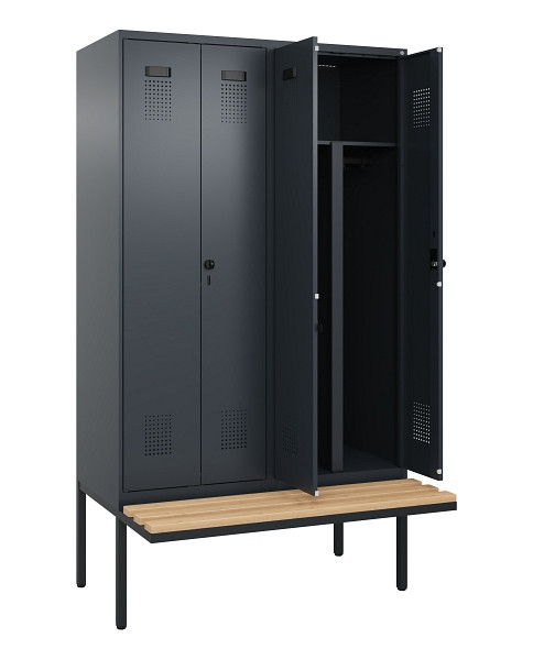 C+P PSA Doppel-Spind Evolo PLUS, Bank, 4 Abteile, 2120x1200x815mm, 7016/7016, Drehriegel, Sitzfläche Holz, 0490427-40P S10016