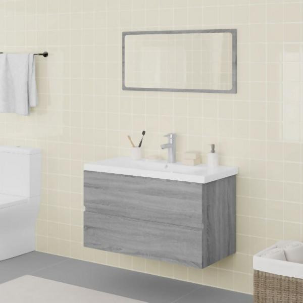 vidaXL Badmöbel-Set Grau Sonoma Holzwerkstoff, Weiß, 3120349