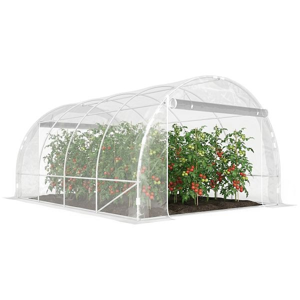 Outsunny Polytunnel-Gewächshaus, begehbares Gewächshaus mit verzinktem Stahlrahmen und UV-beständiger PE-Abdeckung, transparent, 84H-443V01CR