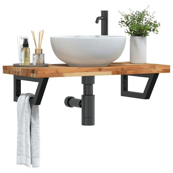 vidaXL Waschbeckenregal Wandmontage Stahl und Akazienholz, 3302747