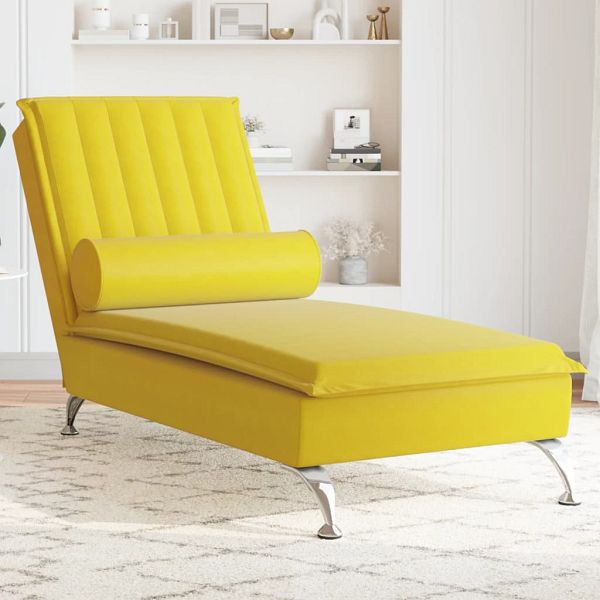 vidaXL Massage-Chaiselongue mit Nackenrolle Gelb Samt, 379465