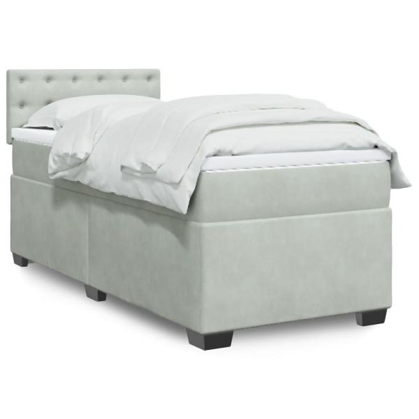 vidaXL Boxspringbett mit Matratze Hellgrau 90x200 cm Samt, 3286210