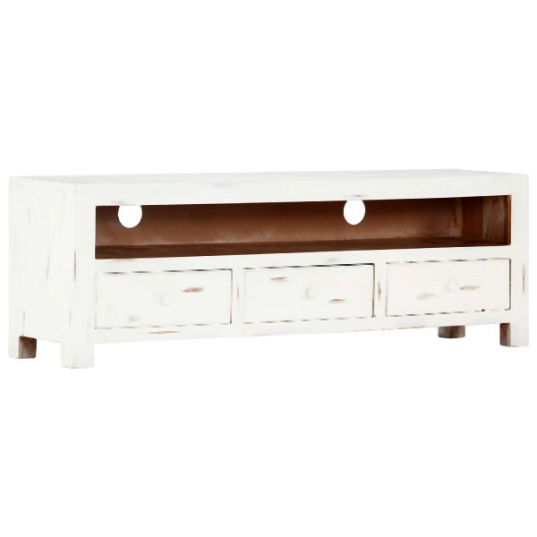 vidaXL TV-Schrank Weiß 120 x 30 x 40 cm Massivholz Akazie, 247746