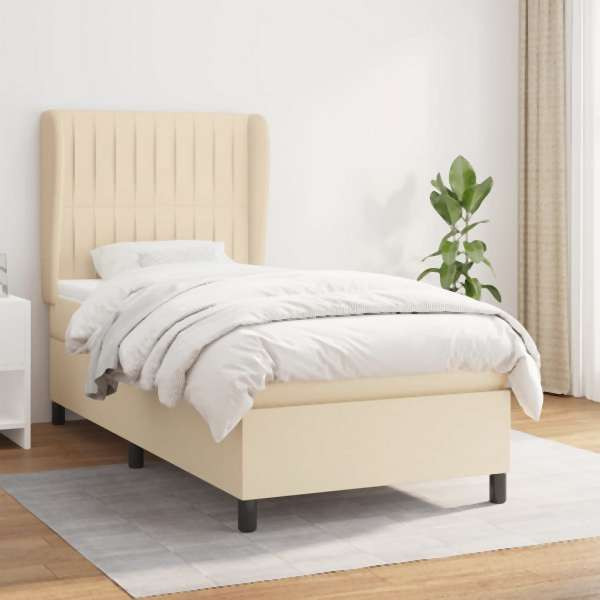 vidaXL Boxspringbett mit Matratze Creme 100x200 cm Stoff, 3128106