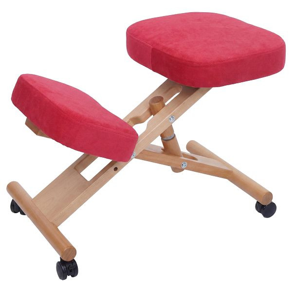 Mendler Kniestuhl HWC-Q46, Sitz-/Kniehocker höhenverstellbar Rollen Stoff/Textil (200g/m²) Holz, rot, 122919