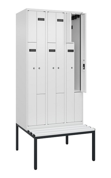 C+P Z-Spind Evolo PLUS, 6 Fächer, 2120x900x815mm, 9016/9016, Zylinderschloss, Material Sitzfläche Kunststoff, Sitzbank, 0490537-306 S10101