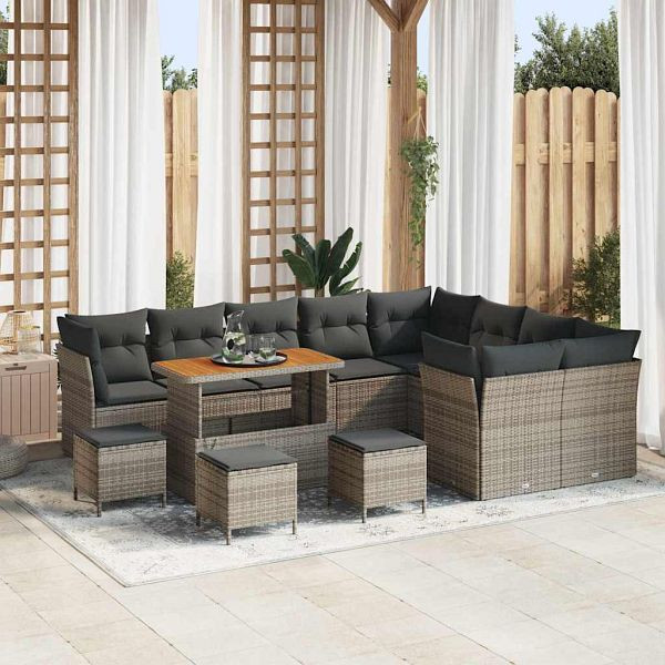 vidaXL Garten-Sofa-Set mit Kissen 13-teilig Grau 110 x 55 x 71 cm, 3363483