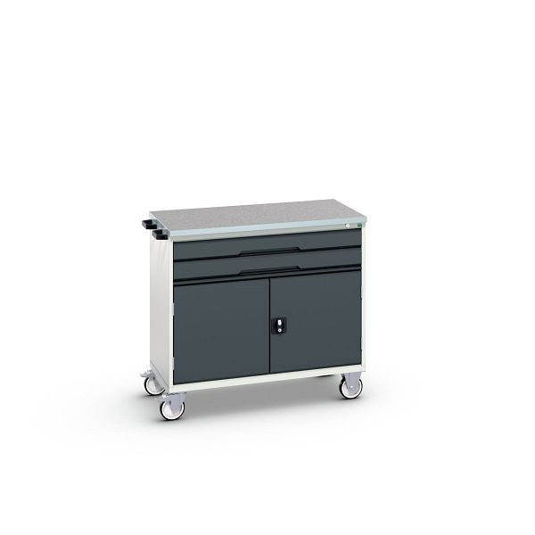 bott verso mobiler Schubladenschrank, mit 2 Schubaden, Tür und Linoleum-Top, BxTxH: 1050 x 600 x 980 mm, Lichtgrau / Anthrazitgrau, 16927059.19