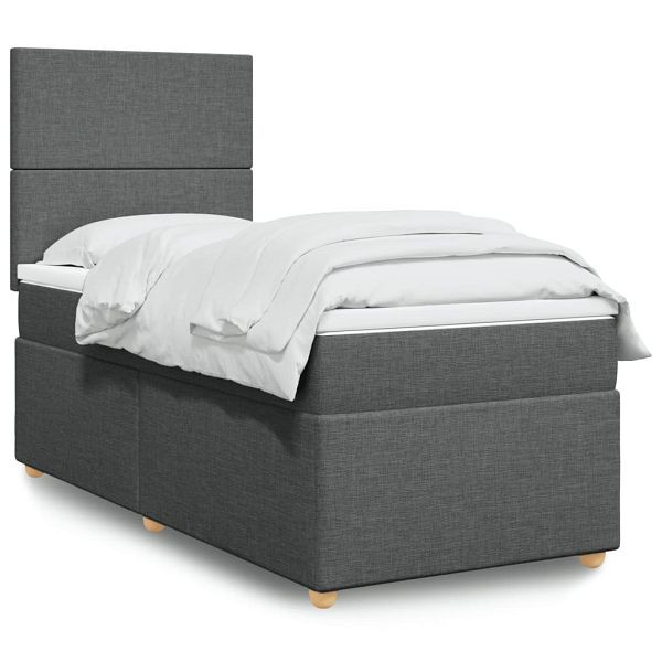 vidaXL Boxspringbett mit Matratze Dunkelgrau 80x200 cm Stoff, 3291101