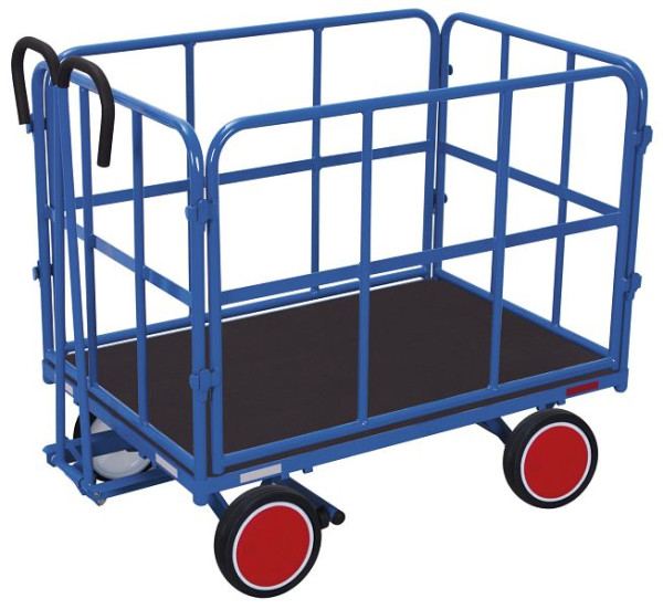 VARIOfit Handpritschenwagen mit 4 Rohrgitterwänden, Außenmaß: 1.120 x 715 x 1.200 mm, RAL 5010 enzianblau, Radsatz: Vollgummibereifung, zu-45101