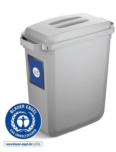 VAR Wertstoffsammler aus Polyethylen (PE) "Blauer Engel", 60 Liter, grau, grauer Deckel, mit Info-Rahmen, 311656