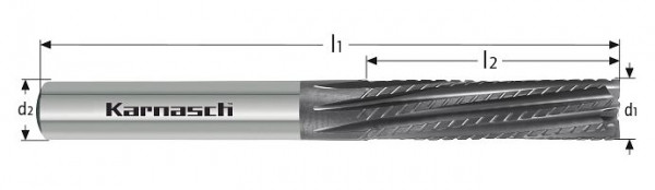 Karnasch VHM - Schrupp+Schlichtfräser für CFK-GFK d= 20,0 /L2=80 / Z= 8 DCC031 impuls schiebender Schnitt-4 Stirnschneiden, 291763200080