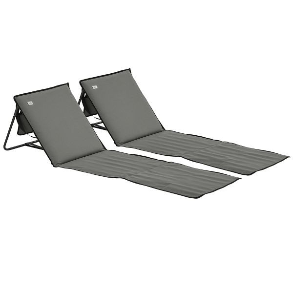 Outsunny Strandliege, klappbar, verstellbare Rücklehne, Seitentasche, weiche Polsterung, Stahlrahmen, grau 142x51x40cm, 84G-160V00GY
