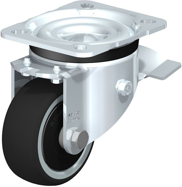 Blickle LK-PATH 80K-ST-ELS Stahlblech-Lenkrolle, schwere Ausführung, mit Anschraubplatte & Feststeller, Thermoplastisches Polyurethan, Grau, 852232