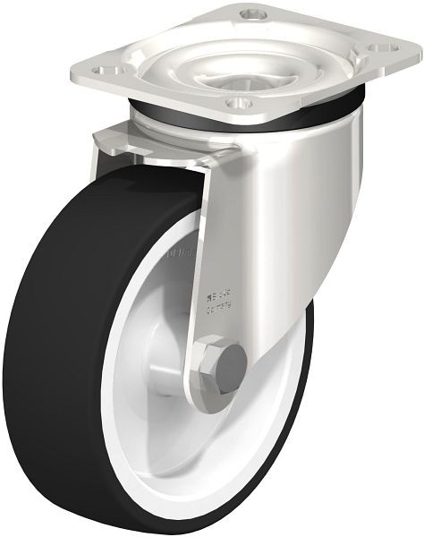 Blickle LKX-POTH 125G-1 Edelstahl-Schwerlast-Lenkrolle mit Anschraubplatte, Thermoplastisches Polyurethan, Grau, 754893