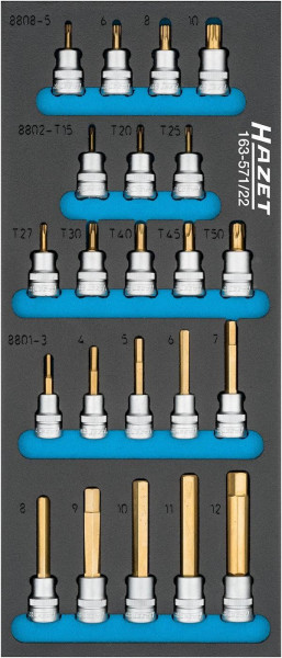 Hazet Schraubendreher-Steckschlüsseleinsatz Satz, Vierkant hohl 10 mm, Innen TORX® Profil, Innen Vielzahn Profil XZN, Innen-Sechskant Profil, 163-571/22