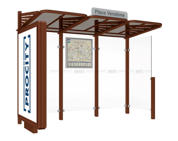 Procity Wartehalle Convi® - Standard - 1 Beleuchteter Caisson Links + 1 Seitenverkleidung Rechts, Farbe Rost Korken Effekt, 529388.S025