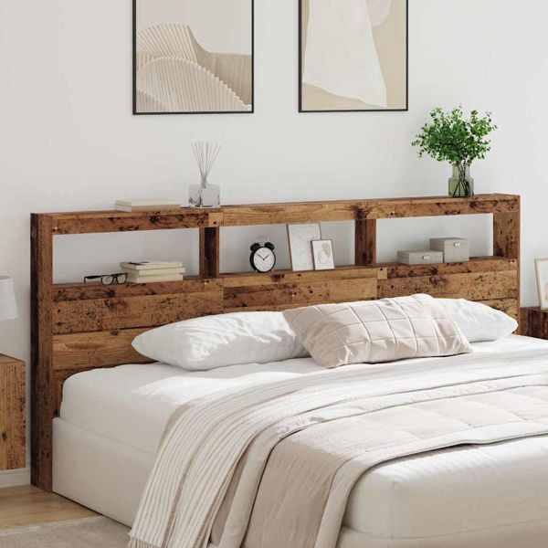vidaXL Kopfteil mit Regal Altholz 220 x 17 x 102 cm Holzwerkstoff, 886256
