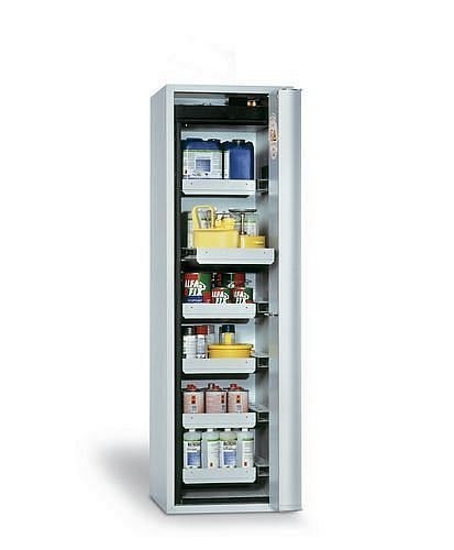 asecos Gefahrstoffschrank GF-601.6 (one touch), 600 mm, 6 Auszüge, Falttür rechts, grau, 3023600130269