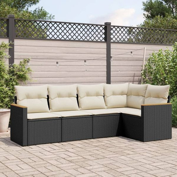 vidaXL 5-teilig Garten-Sofagarnitur mit Kissen Schwarz Poly Rattan, 3225944