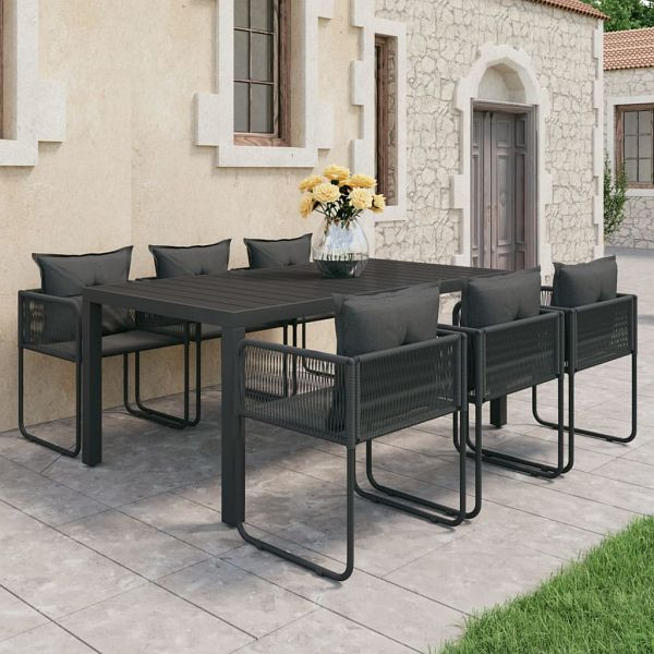 vidaXL 7-teilig Garten-Essgruppe PVC Rattan Schwarz, 3060104