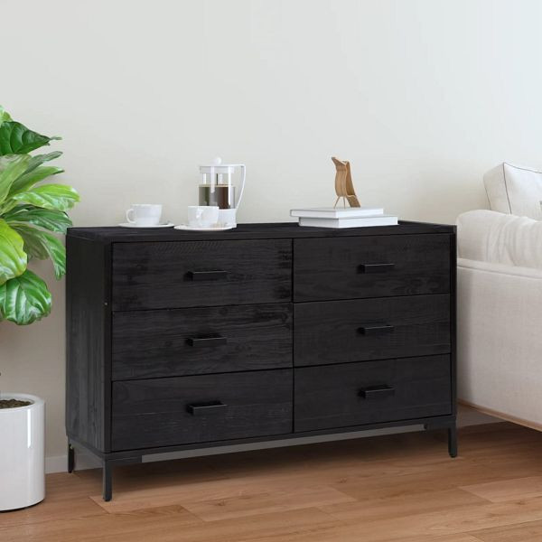 vidaXL Sideboard Schwarz 110x35x70 cm Massivholz Kiefer, 349922