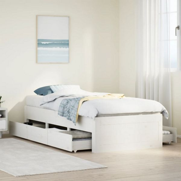 vidaXL Massivholzbett ohne Matratze mit Schubladen Weiß 90x200 cm, 3308814