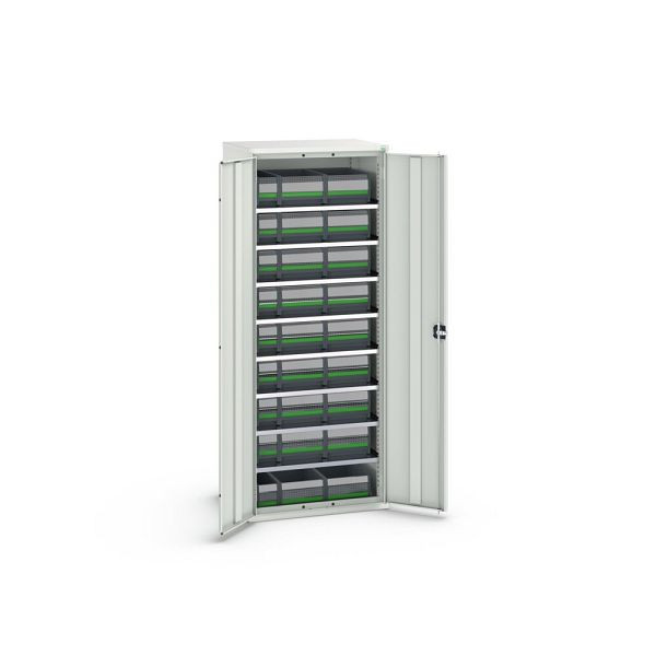bott verso Magazinschrank, mit 8 Fachböden und 27 bottBoxen, BxTxH: 800x550x2000mm, Lichtgrau, 16926461.16