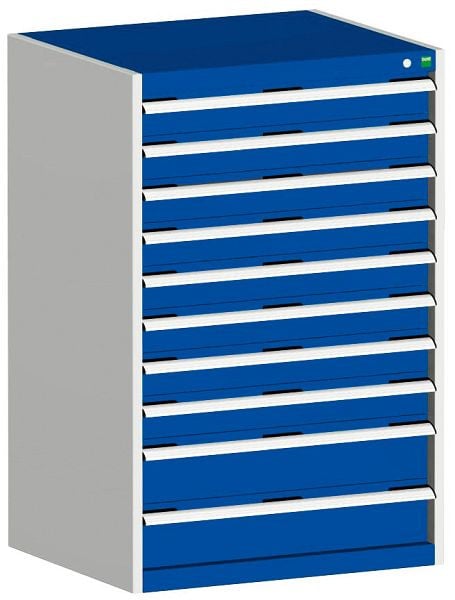 bott cubio Schubladenschrank bestückt mit 10 Schubladen BxTxH: 800 x 650 x 1200 mm, RAL 7035/5010, 40020065.11V