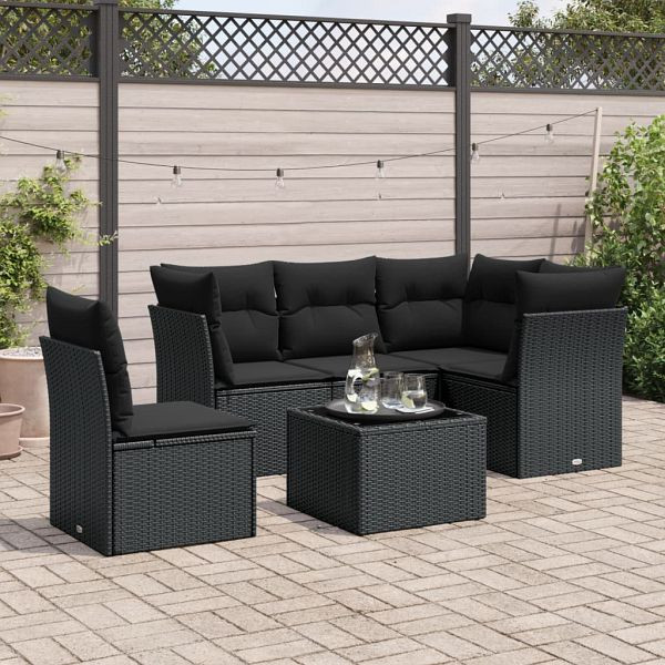 vidaXL 6-teilig Garten-Sofagarnitur mit Kissen Schwarz Poly Rattan, 3217645
