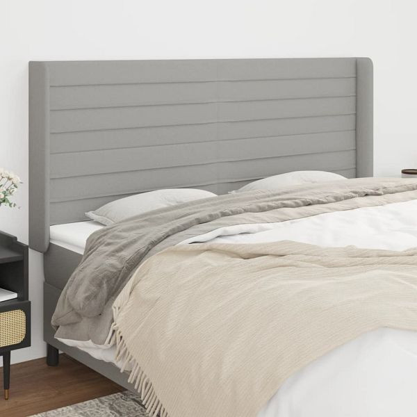 vidaXL Kopfteil mit Ohren Hellgrau 203x16x118/128 cm Stoff, 3119742