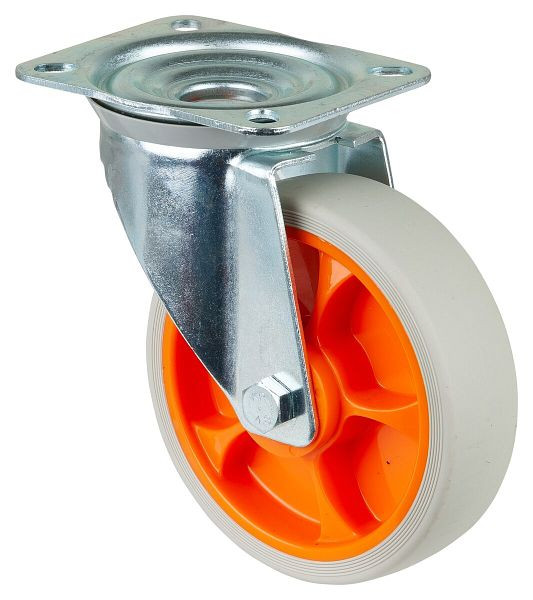 BS Rollen Transportrolle Lenkrolle, thermoplastisches Gummirad, orange Felge, Reifen hellgrau, Durchmesser: 160 mm, VE: 2 Stück, L400.B44.161.02