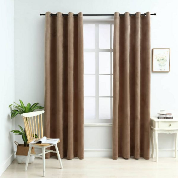 vidaXL Verdunkelungsvorhänge mit Ösen 2 Stück Samt Beige 140x245 cm, 134506
