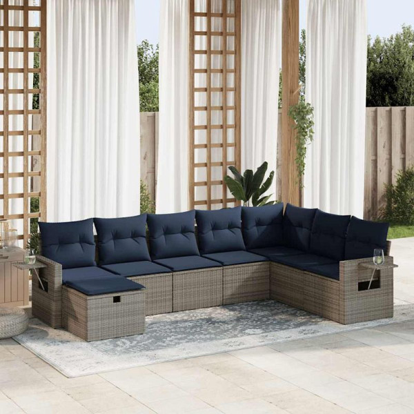 vidaXL 8-teilige Garten-Sofagarnitur mit Kissen Grau Poly Rattan, 3325537